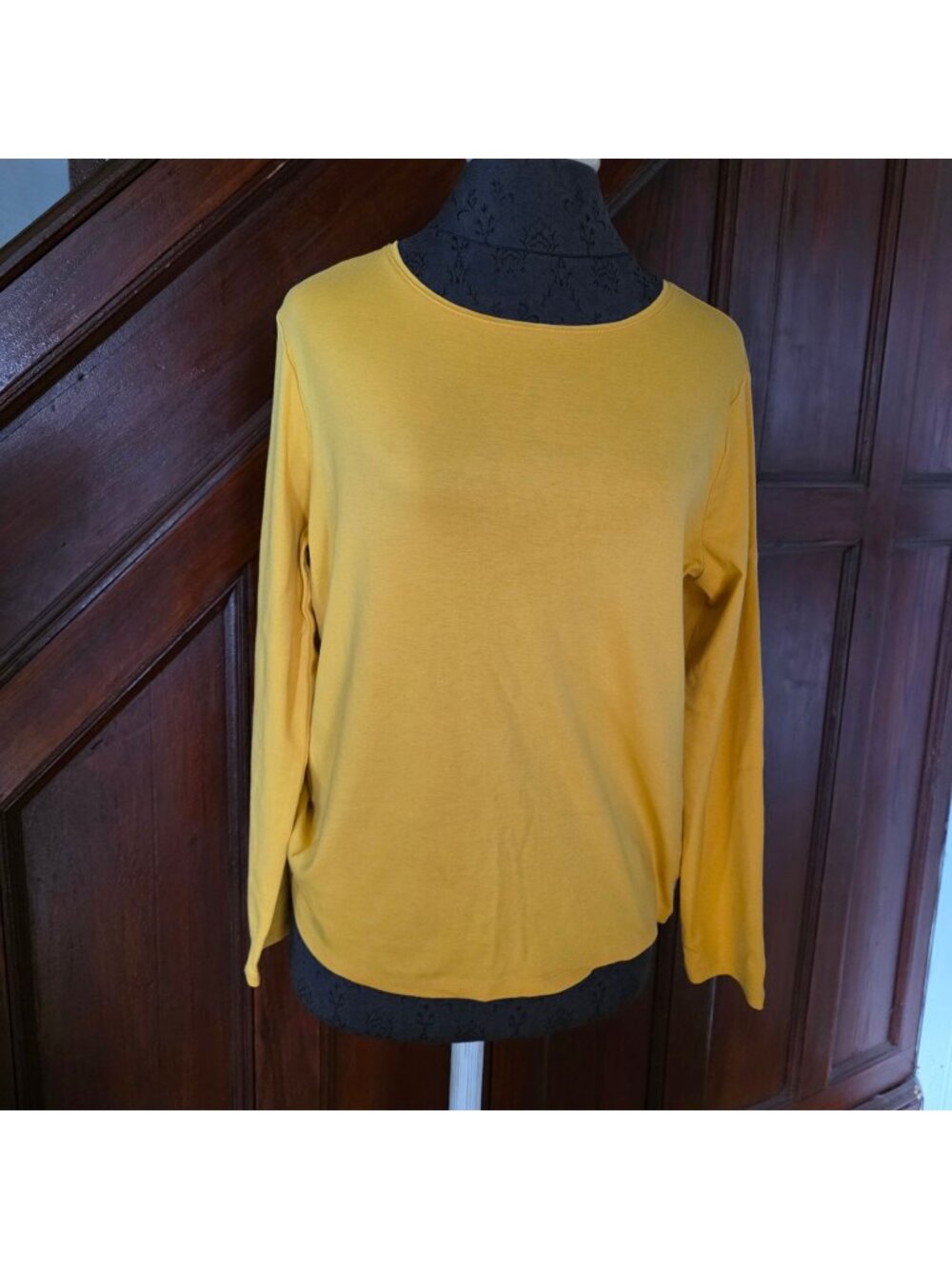 Talbots Womens Yellow Pima Cotton Long Sleeve Tee L Casual Top